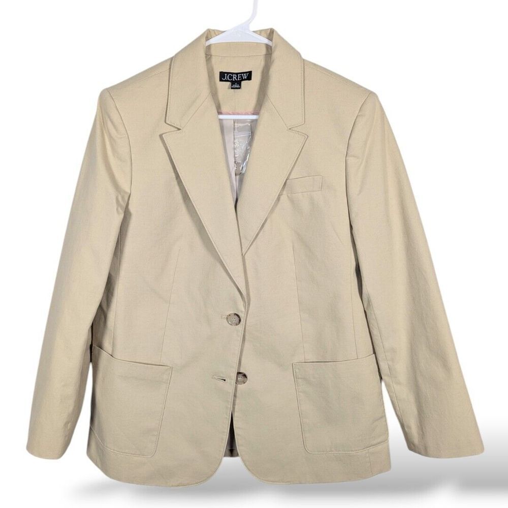 J. Crew Relaxed Patch Pocket Blazer 6 Cotton Linen Blend Ivory CC374 Minimalist
